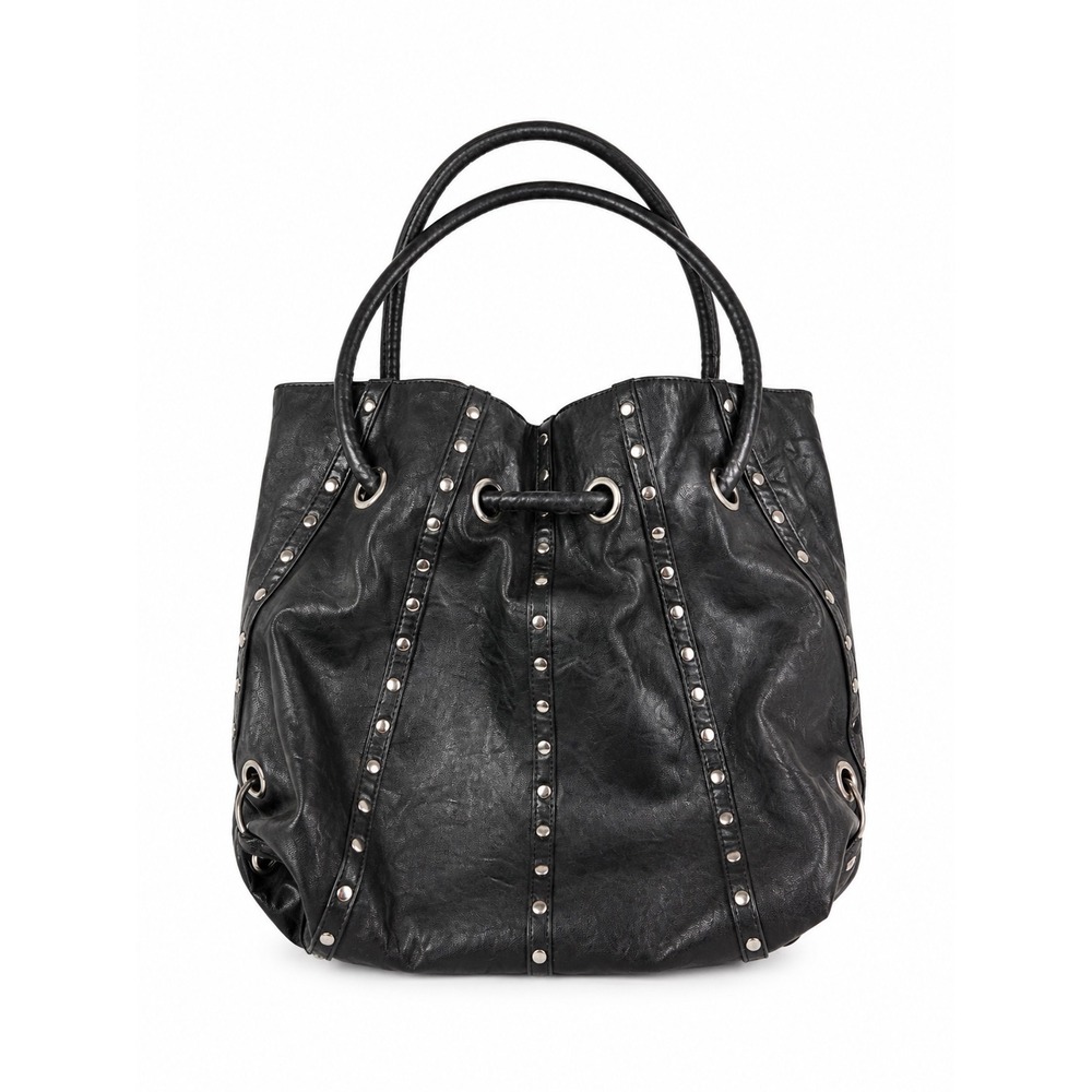 Daisy Fuentes Vintage Y2K Black Studded Faux Leather Edgy Hobo Shoulder Bag
